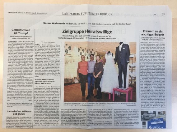 Vorbericht zu Olchinger Hochzeitsmesse in der Süddeutschen Zeitung